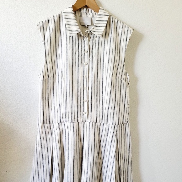 Unworn Reformation Arella Linen Mini Shirt Dress in Elsie Stripe Stripe - Picture 5 of 12